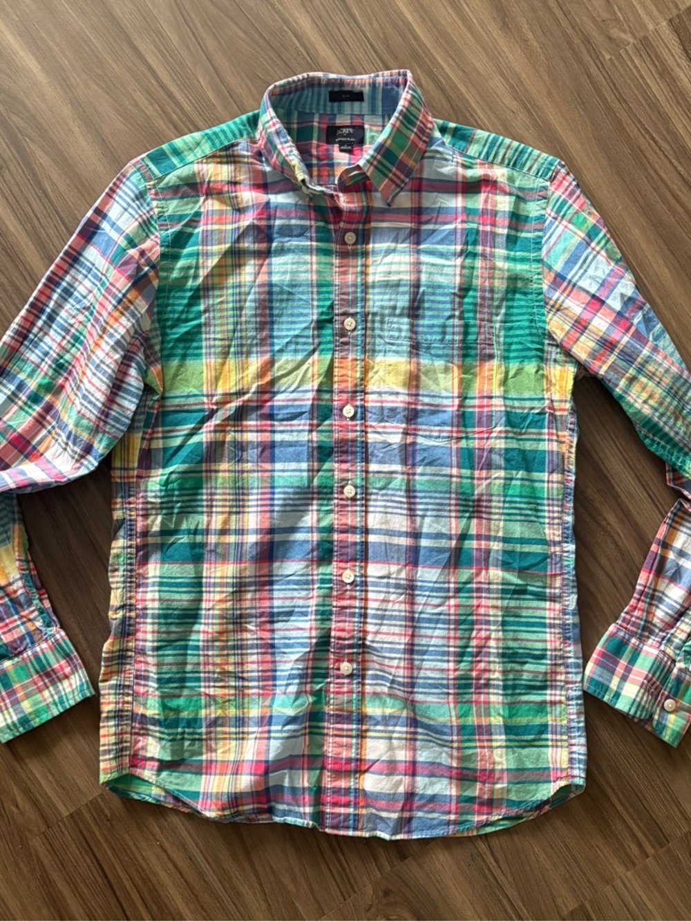 J. Crew Slim Summer Plaid Multi-Color Pastels Button Down Shirt